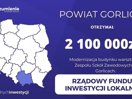 2,1 mln złotych dla Powiatu Gorlickiego