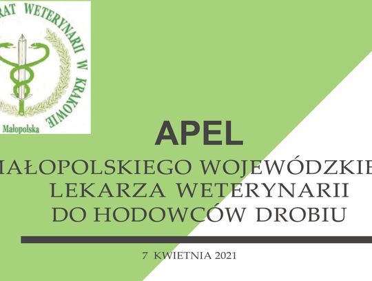 Apel Małopolskiego Wojewódzkiego Lekarza Weterynarii do hodowców drobiu