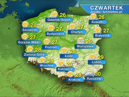 Czwartek będzie upalny. W górach burze, wiatr w porywach zawieje tam nawet 90 km/h