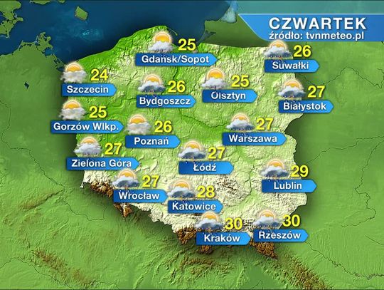 Czwartek ciepły i burzowy. Na południu termometry pokażą 30 stopni