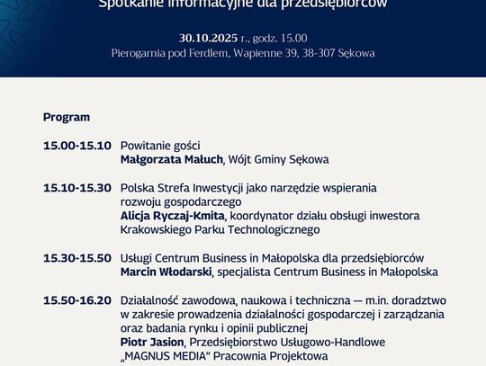 Gmina Sękowa zaprasza na SPOTKANIE INFORMACYJNE PN. „NIE PŁAĆ PODATKU – ROZWIJAJ FIRMĘ!