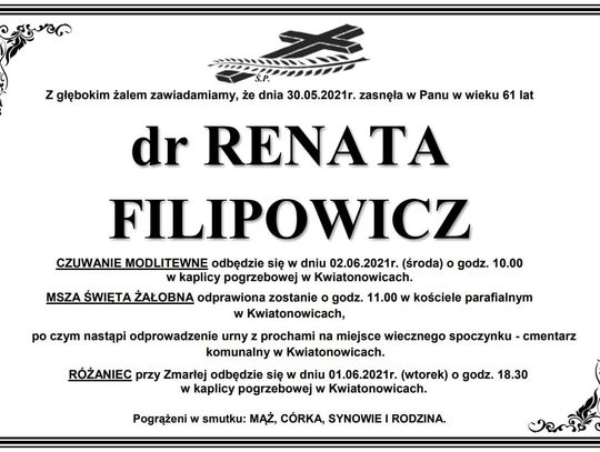 Jutro pożegnamy śp. dr Renatę Filipowicz