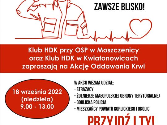 Klub HDK przy OSP Moszczenica zaprasza na zbiórkę krwi!
