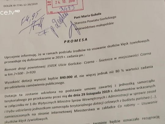 Kolejna promesa dla powiatu gorlickiego