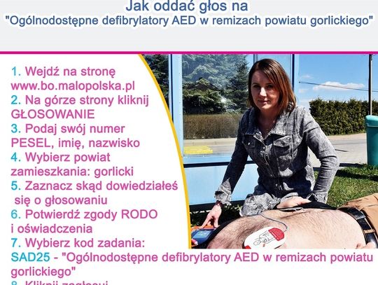 Oddaj głos na zadanie "Ogólnodostępne defibrylatory AED w remizach powiatu gorlickiego"