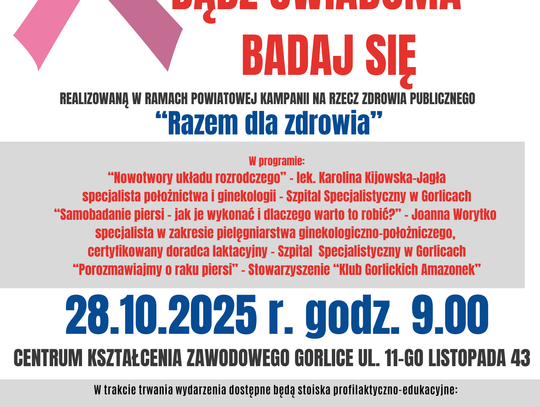 PSSE w Gorlicach zaprasza na konferencję "BĄDŹ ŚWIADOMA - BADAJ SIĘ"