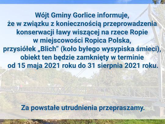 Remont ławy wiszącej na rzece Ropie