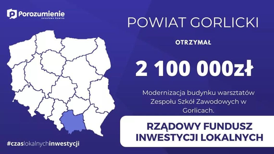 2,1 mln złotych dla Powiatu Gorlickiego