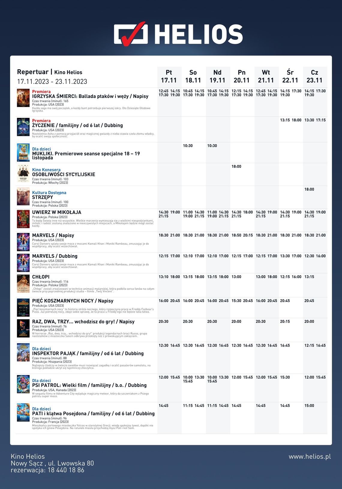 Kino Helios w Nowy Sączu zaprasza