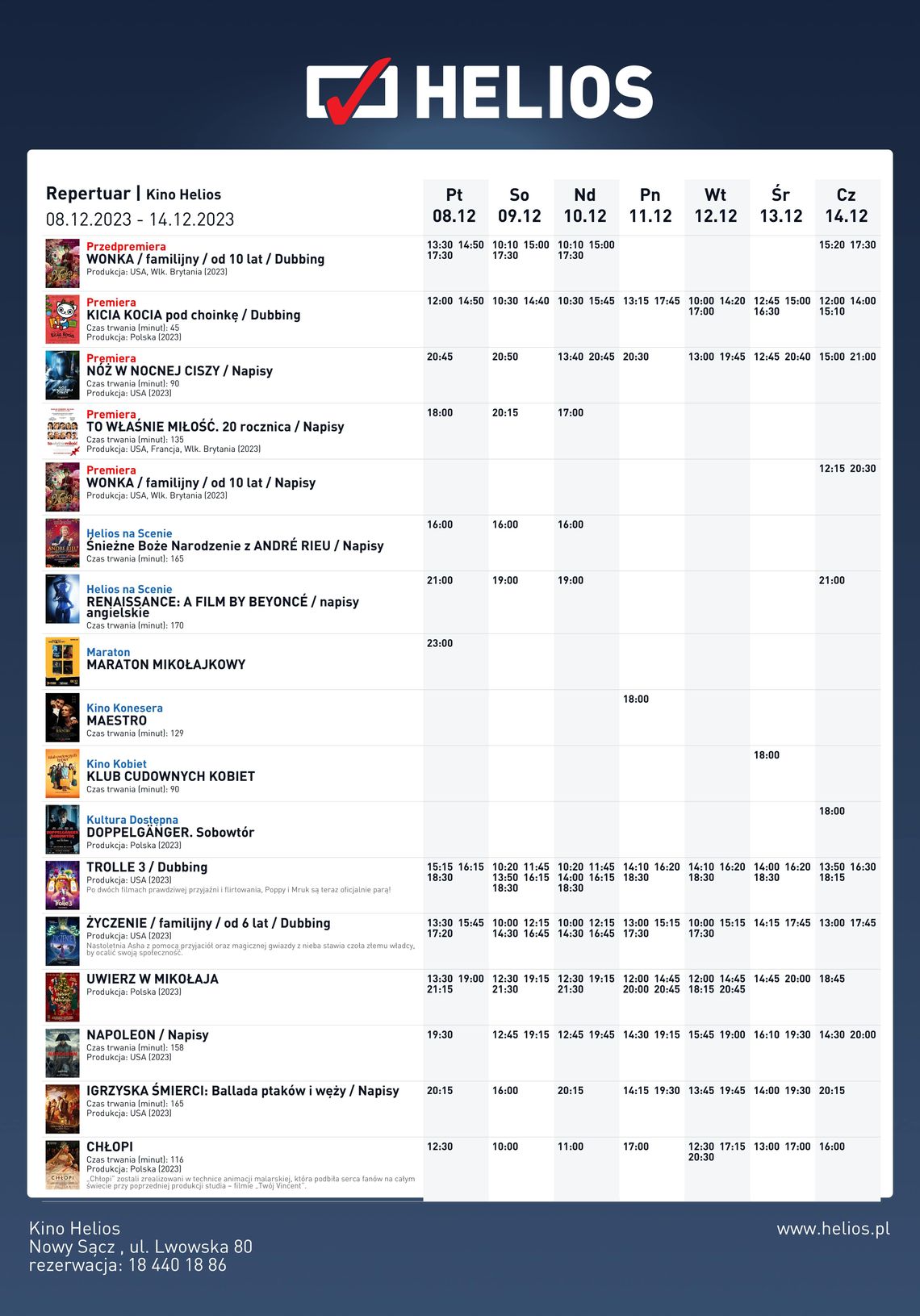 Kino Helios w Nowy Sączu zaprasza