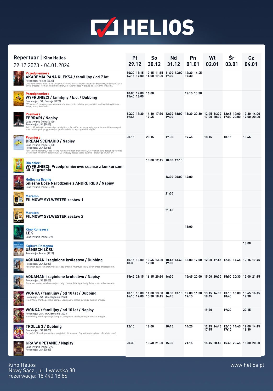 Kino Helios w Nowy Sączu zaprasza