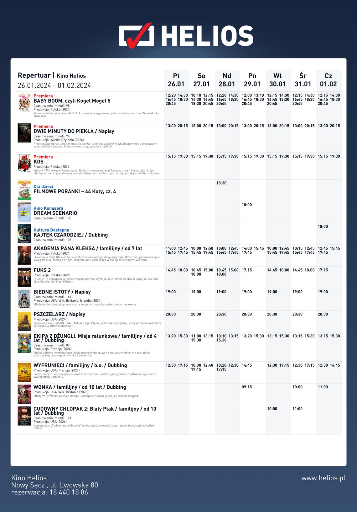 Kino Helios w Nowy Sączu zaprasza