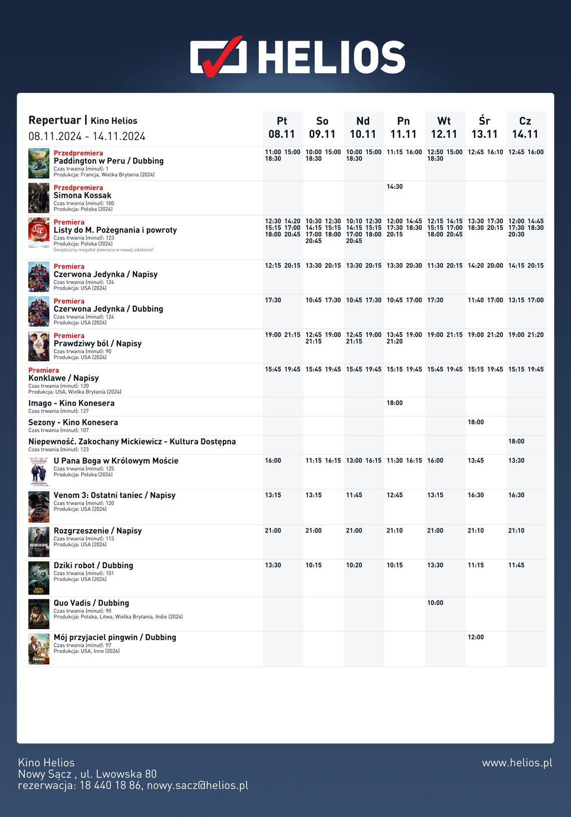 Kino Helios w Nowy Sączu zaprasza