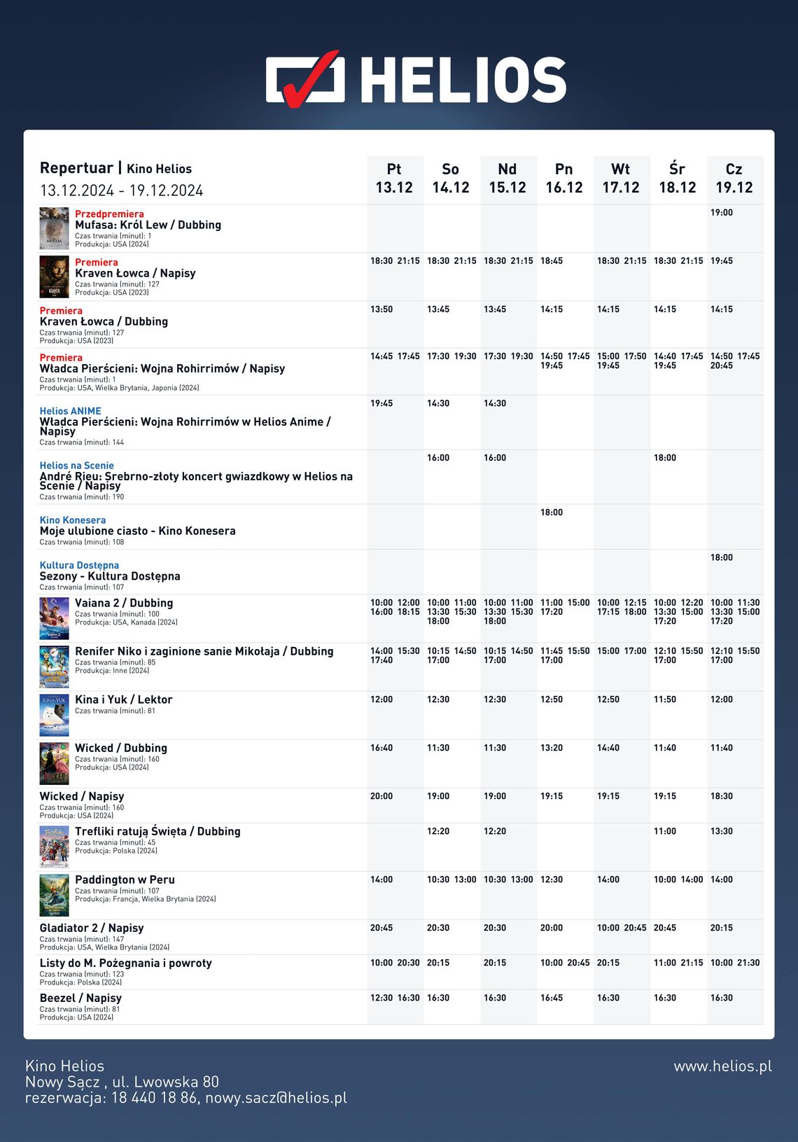 Kino Helios w Nowy Sączu zaprasza