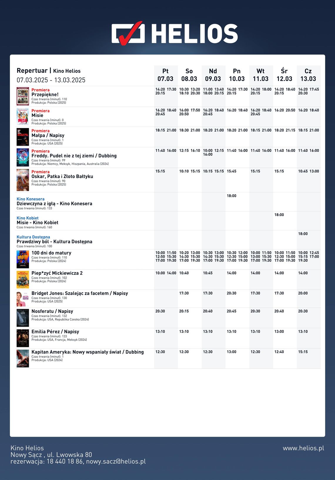 Kino Helios w Nowy Sączu zaprasza