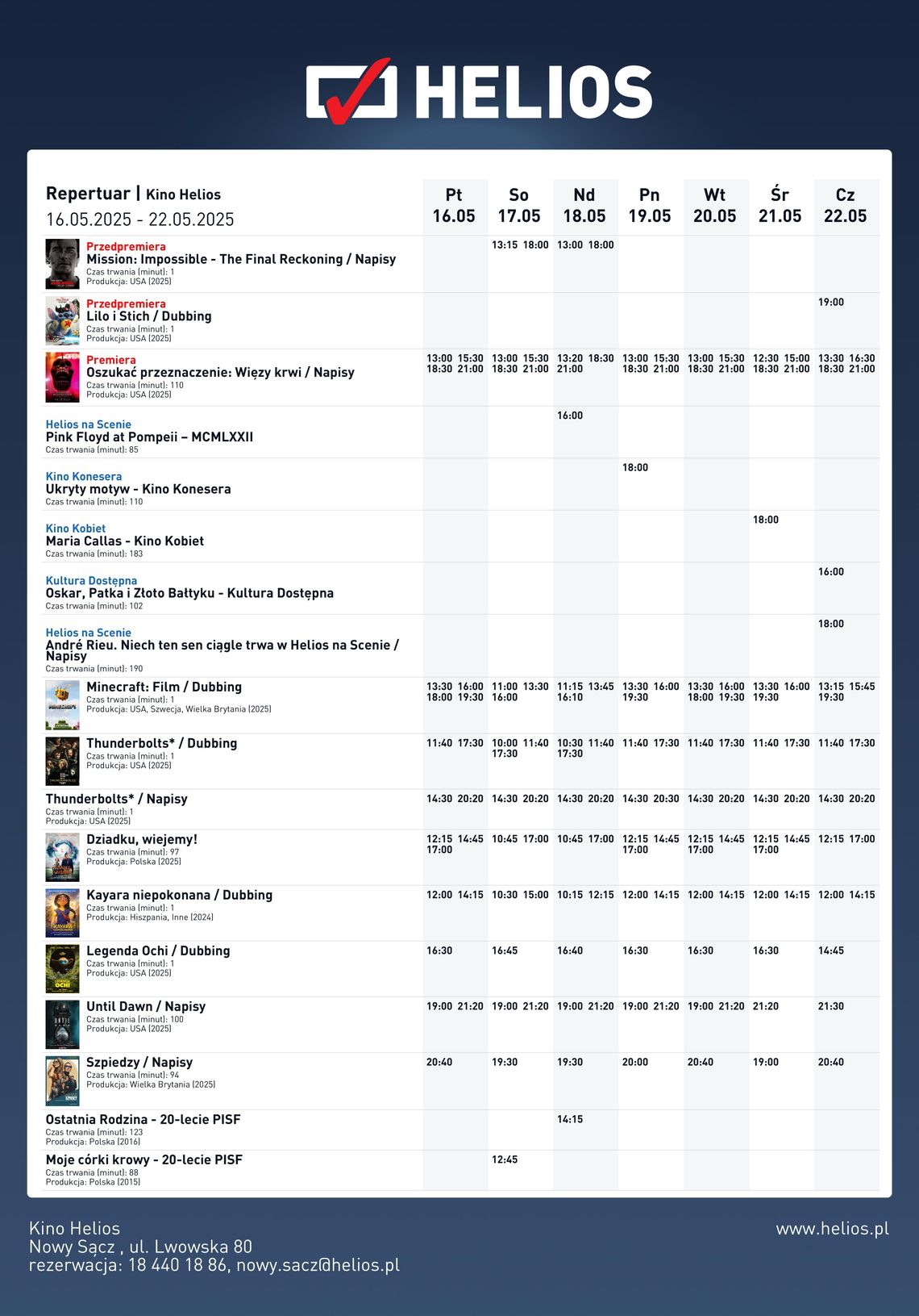 Kino Helios w Nowy Sączu zaprasza