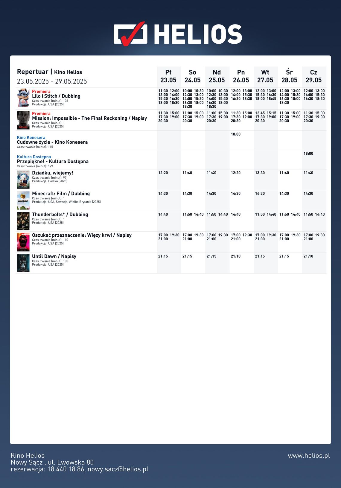 Kino Helios w Nowy Sączu zaprasza