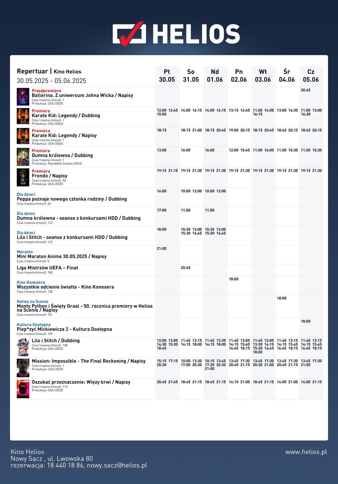 Kino Helios w Nowy Sączu zaprasza