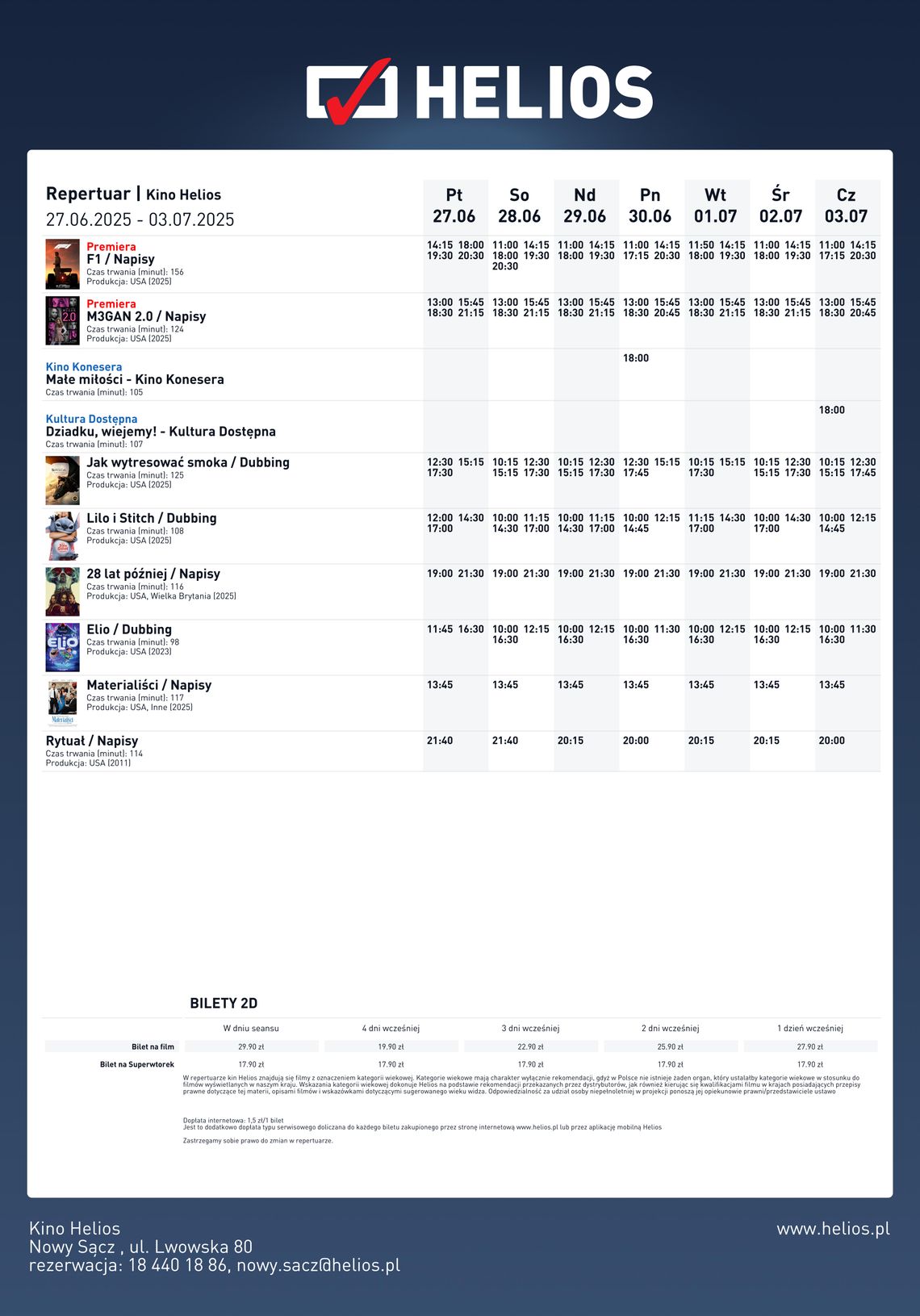 Kino Helios w Nowy Sączu zaprasza