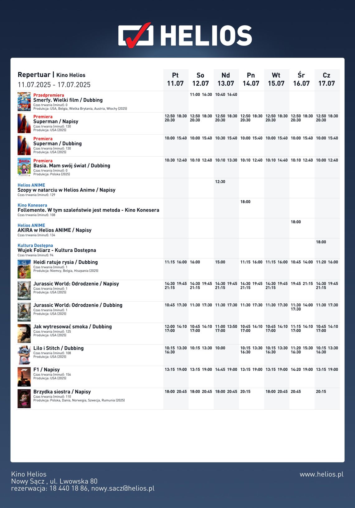 Kino Helios w Nowy Sączu zaprasza