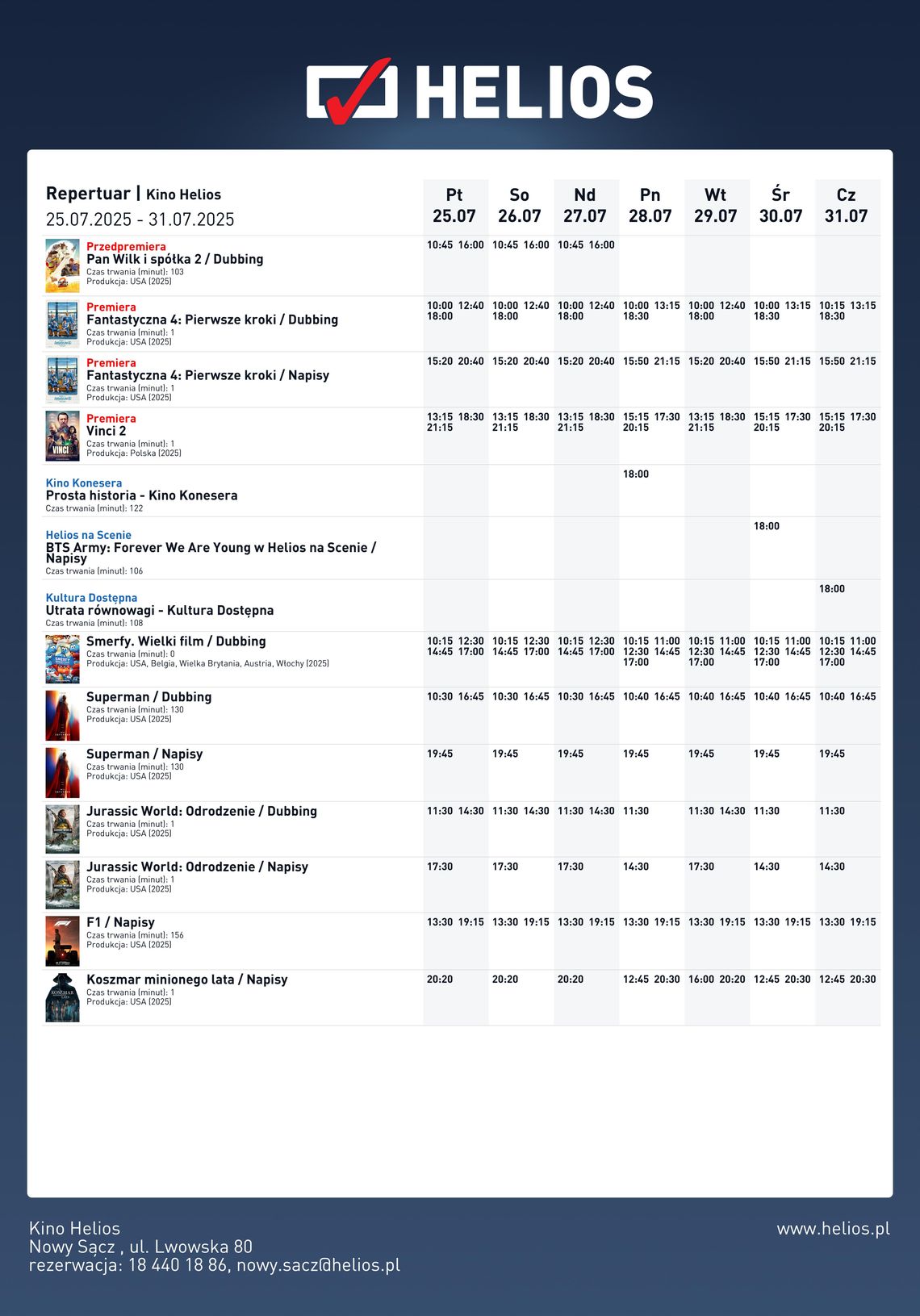 Kino Helios w Nowy Sączu zaprasza