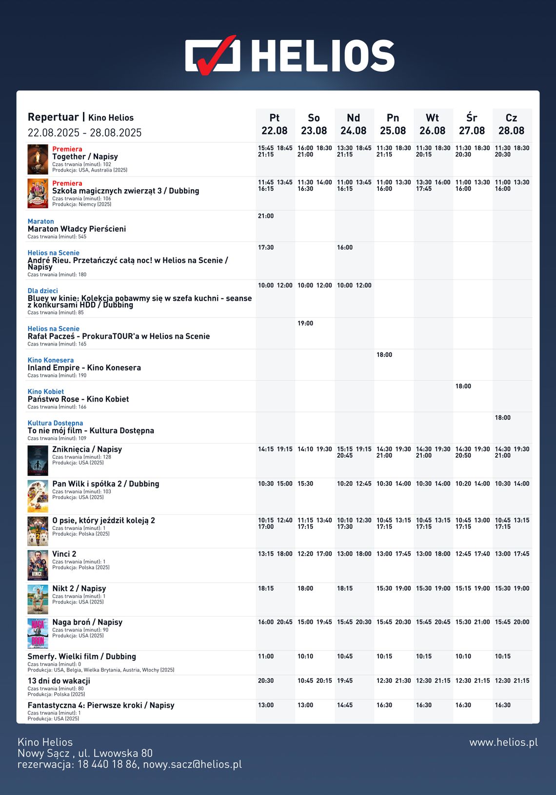 Kino Helios w Nowy Sączu zaprasza