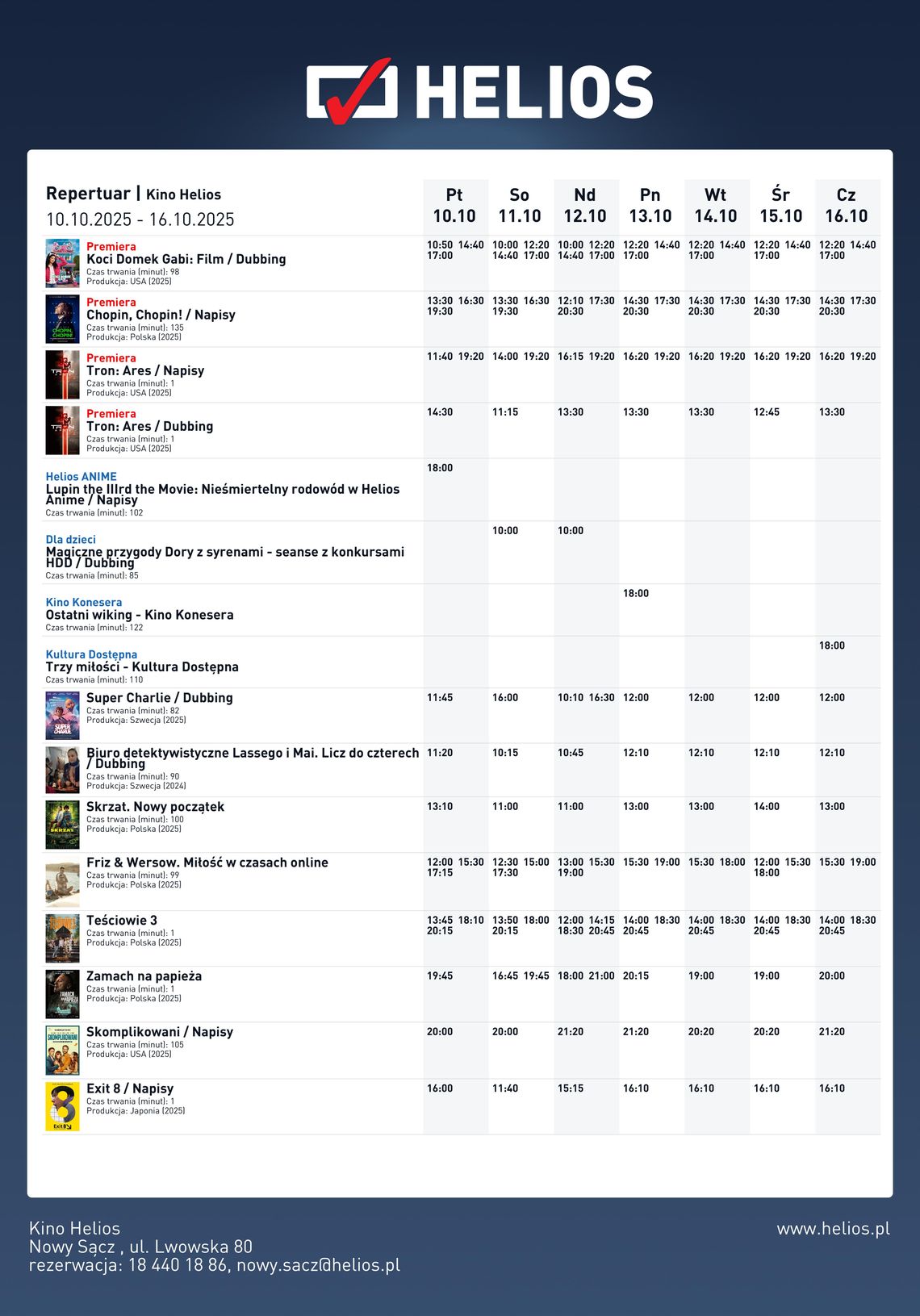 Kino Helios w Nowy Sączu zaprasza