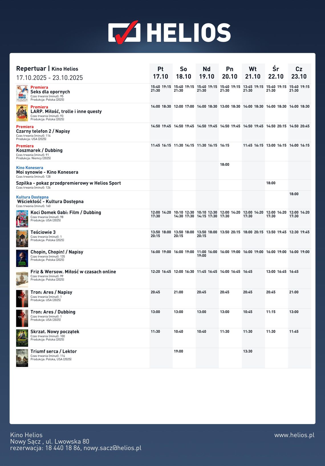 Kino Helios w Nowy Sączu zaprasza