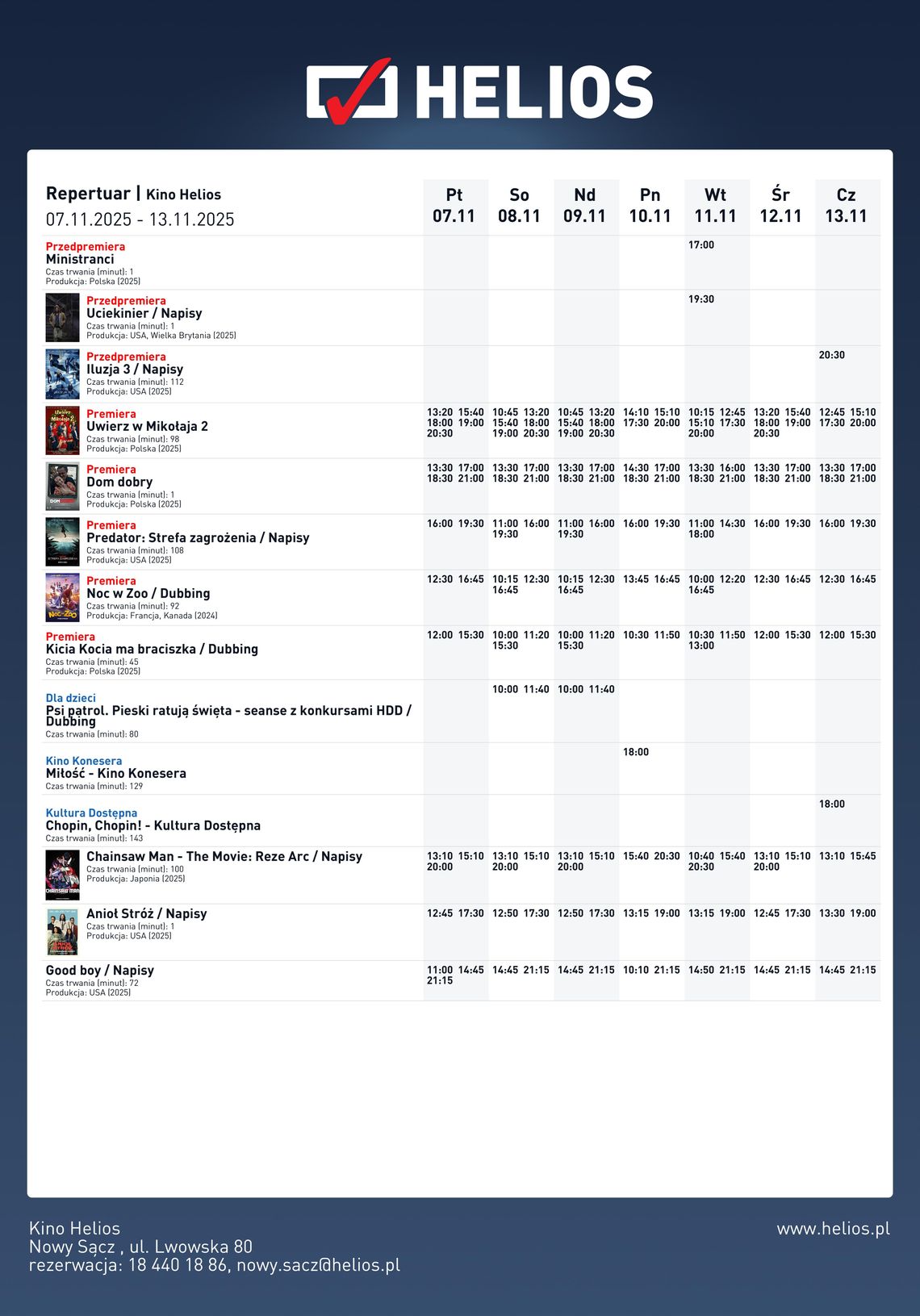 Kino Helios w Nowy Sączu zaprasza