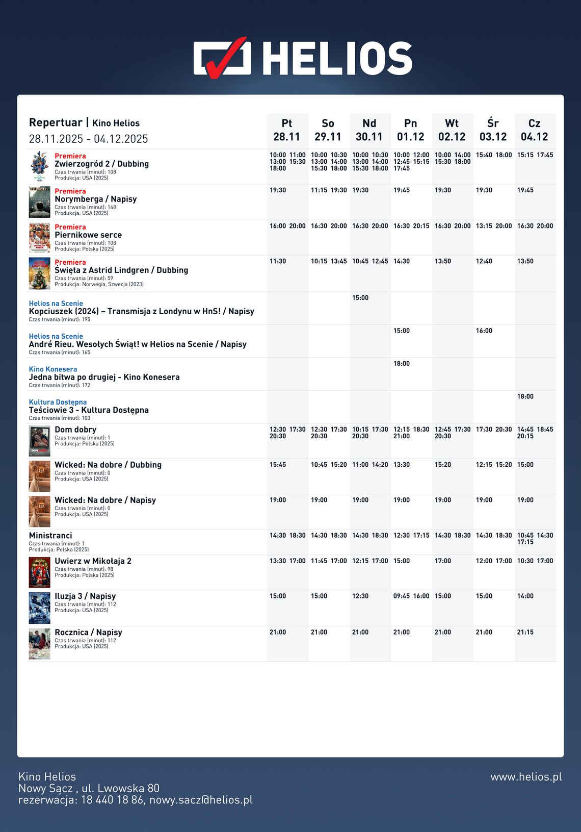 Kino Helios w Nowy Sączu zaprasza