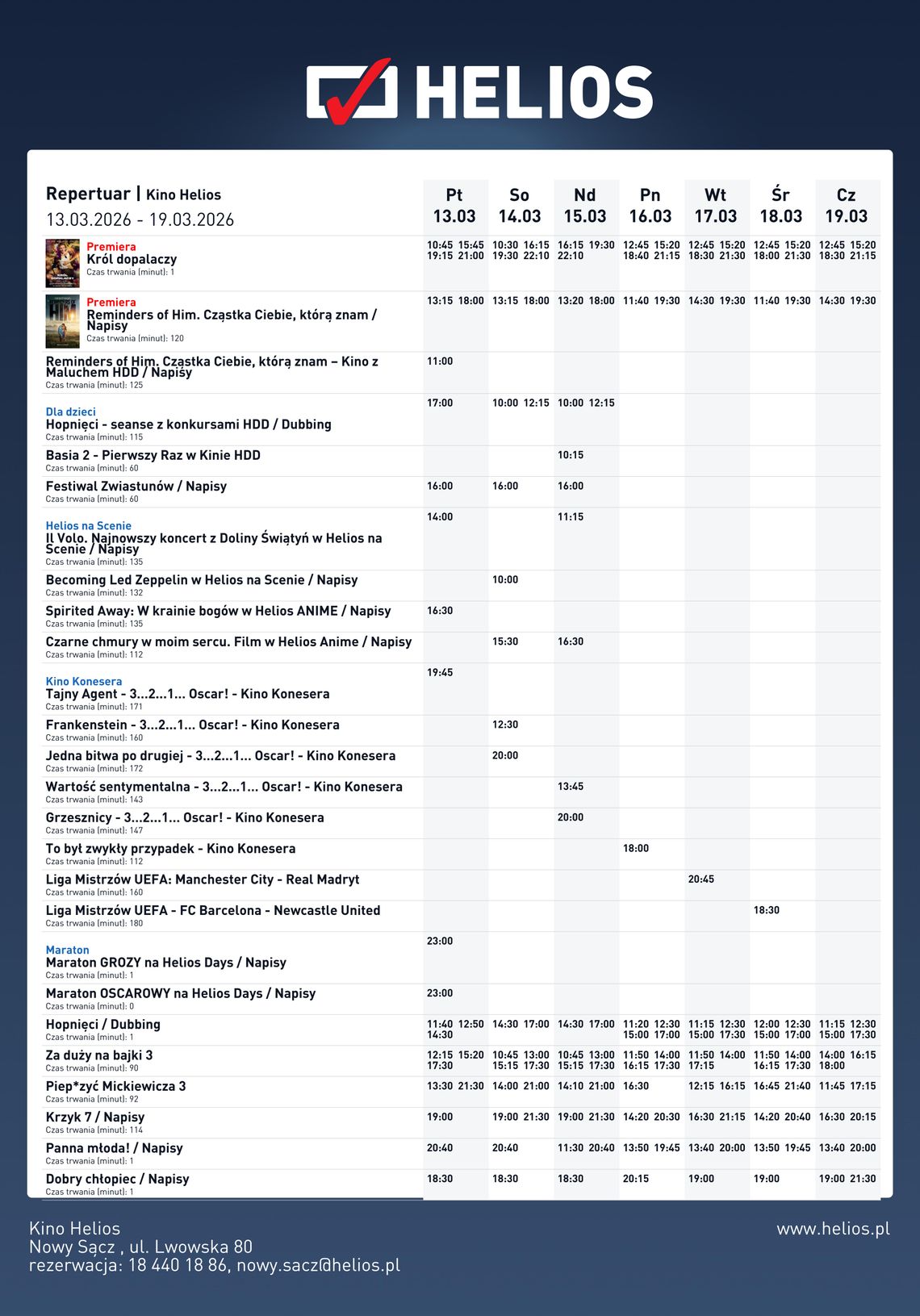 Kino Helios w Nowy Sączu zaprasza