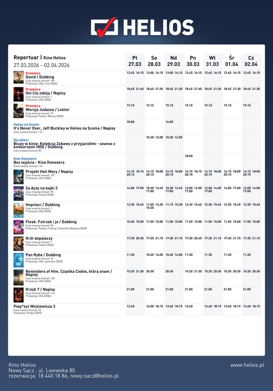 Kino Helios w Nowy Sączu zaprasza
