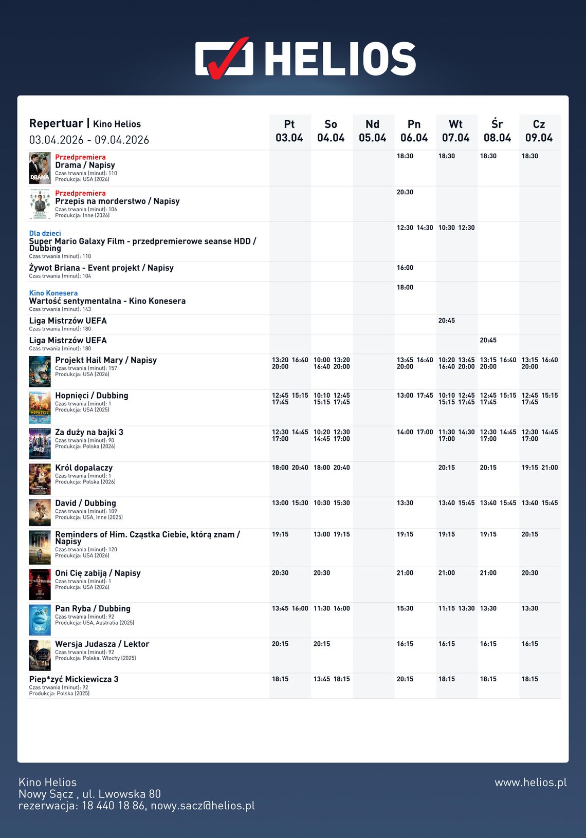 Kino Helios w Nowy Sączu zaprasza