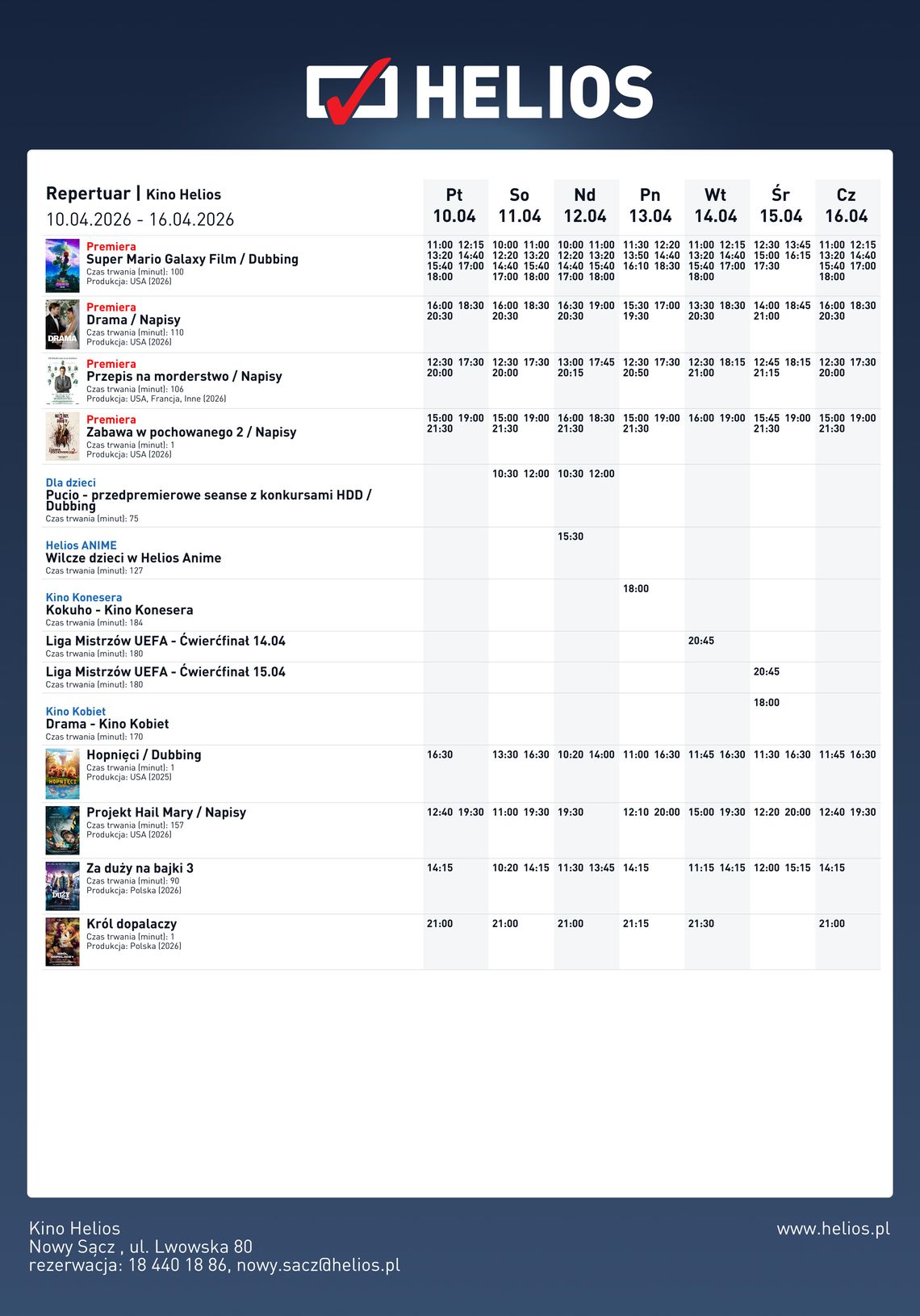 Kino Helios w Nowy Sączu zaprasza