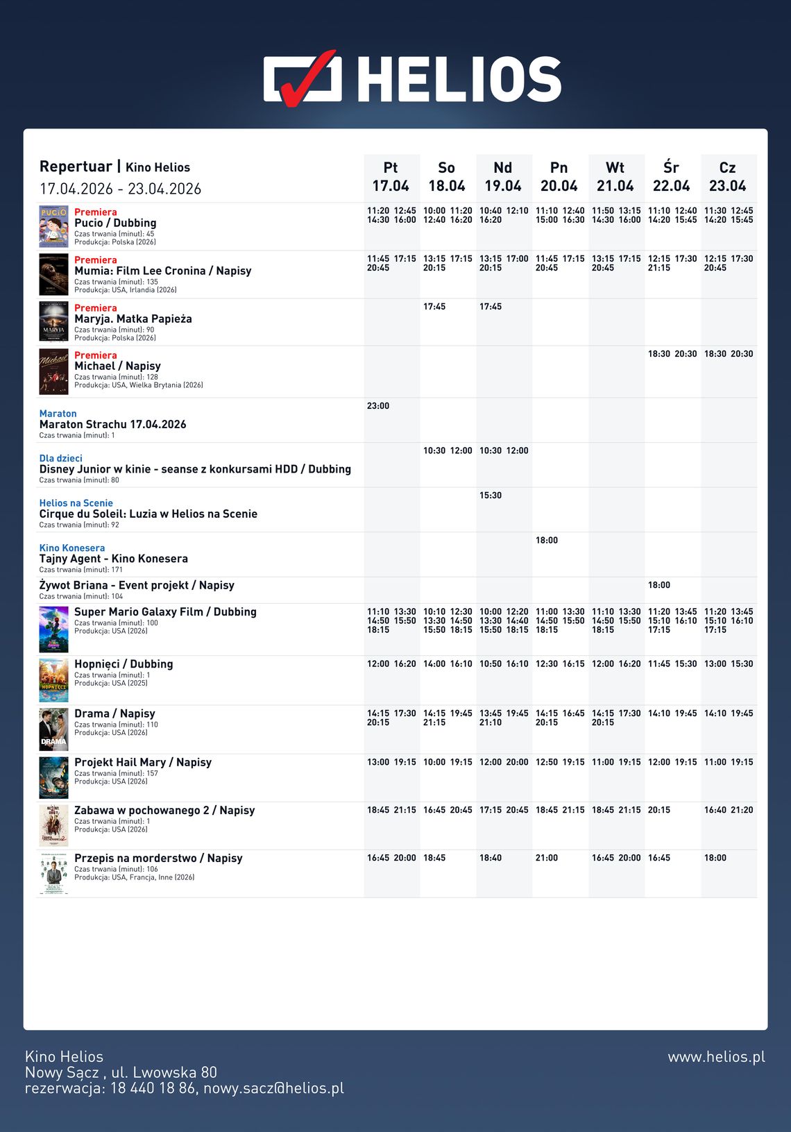 Kino Helios w Nowy Sączu zaprasza