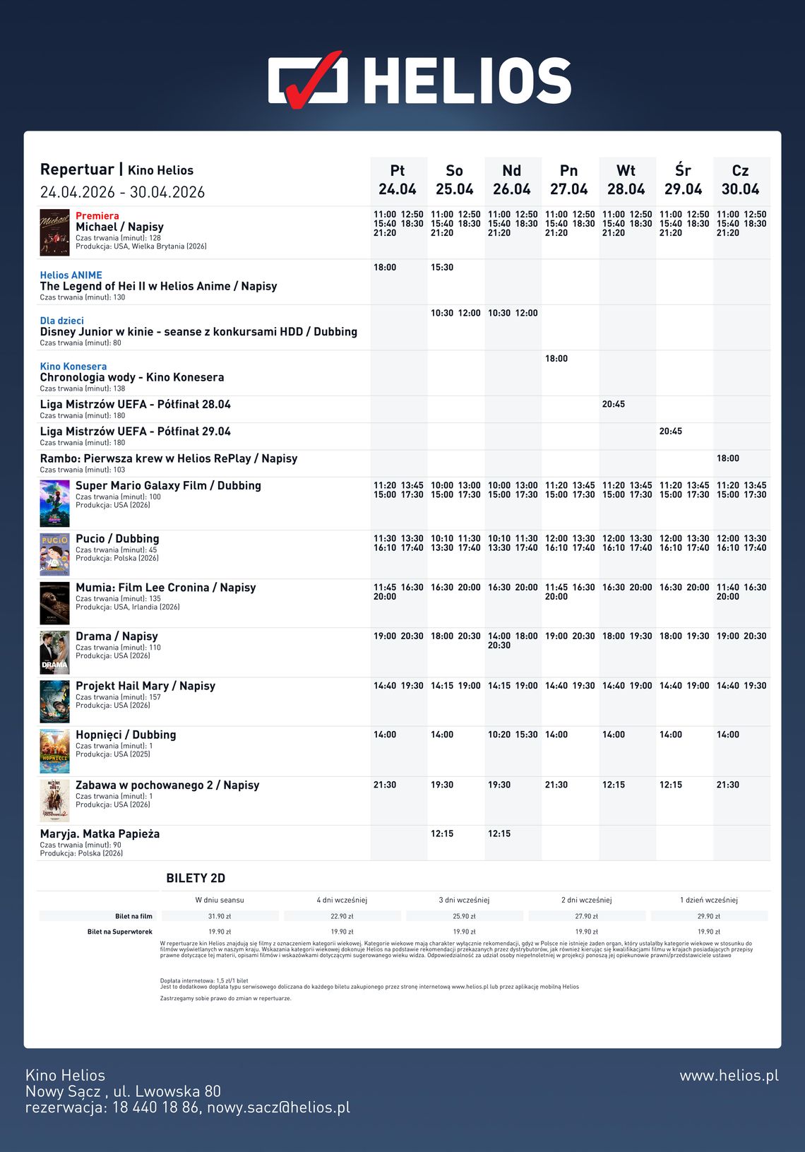 Kino Helios w Nowy Sączu zaprasza