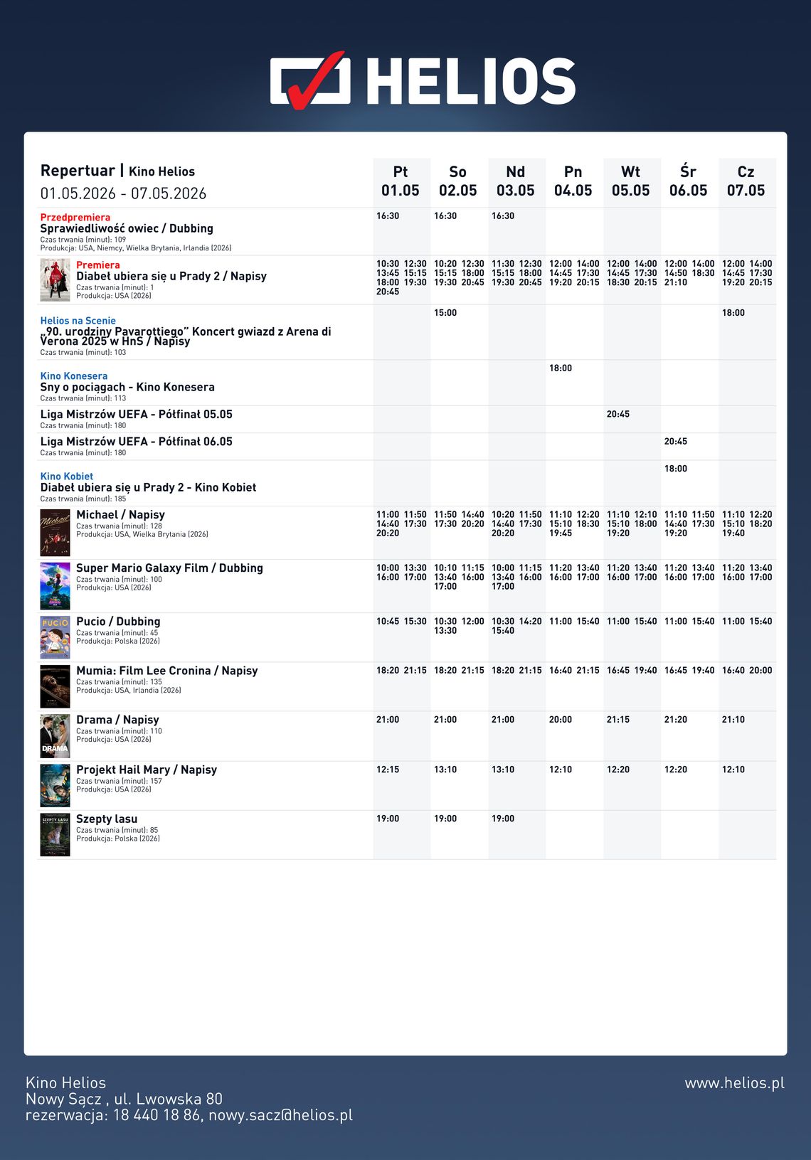 Kino Helios w Nowy Sączu zaprasza