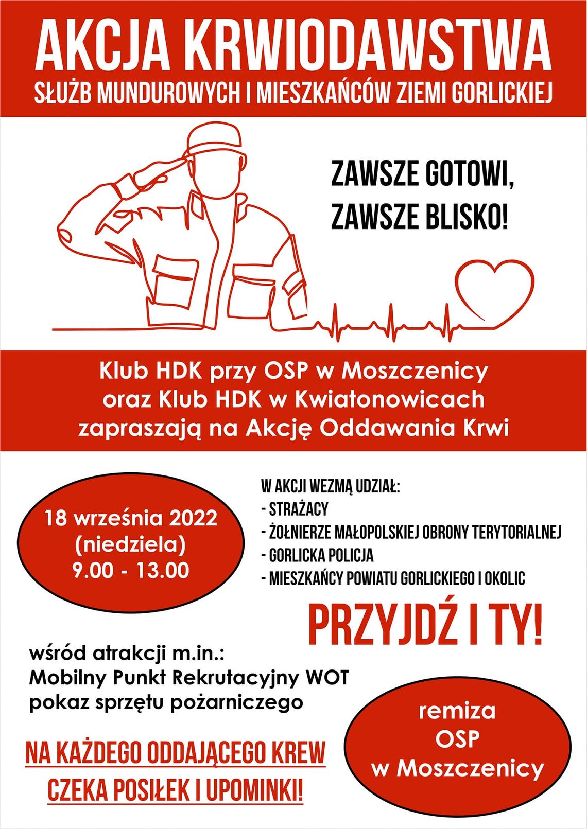 Klub HDK przy OSP Moszczenica zaprasza na zbiórkę krwi!