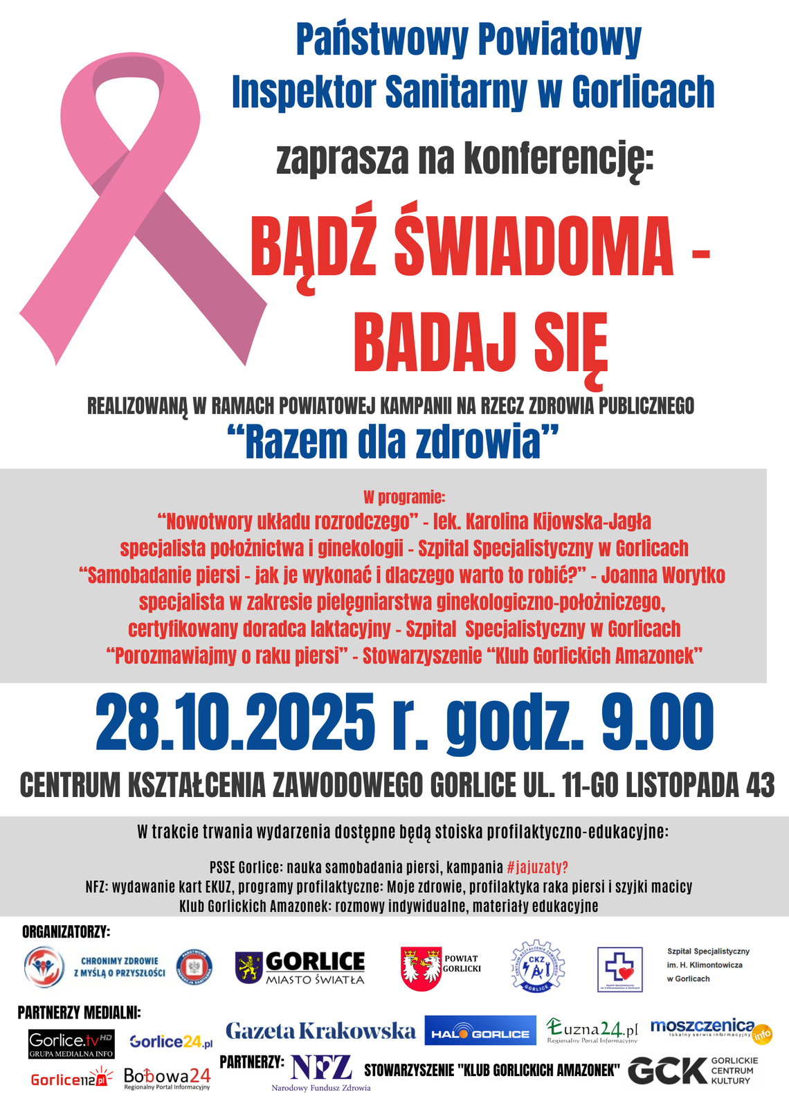 PSSE w Gorlicach zaprasza na konferencję "BĄDŹ ŚWIADOMA - BADAJ SIĘ"