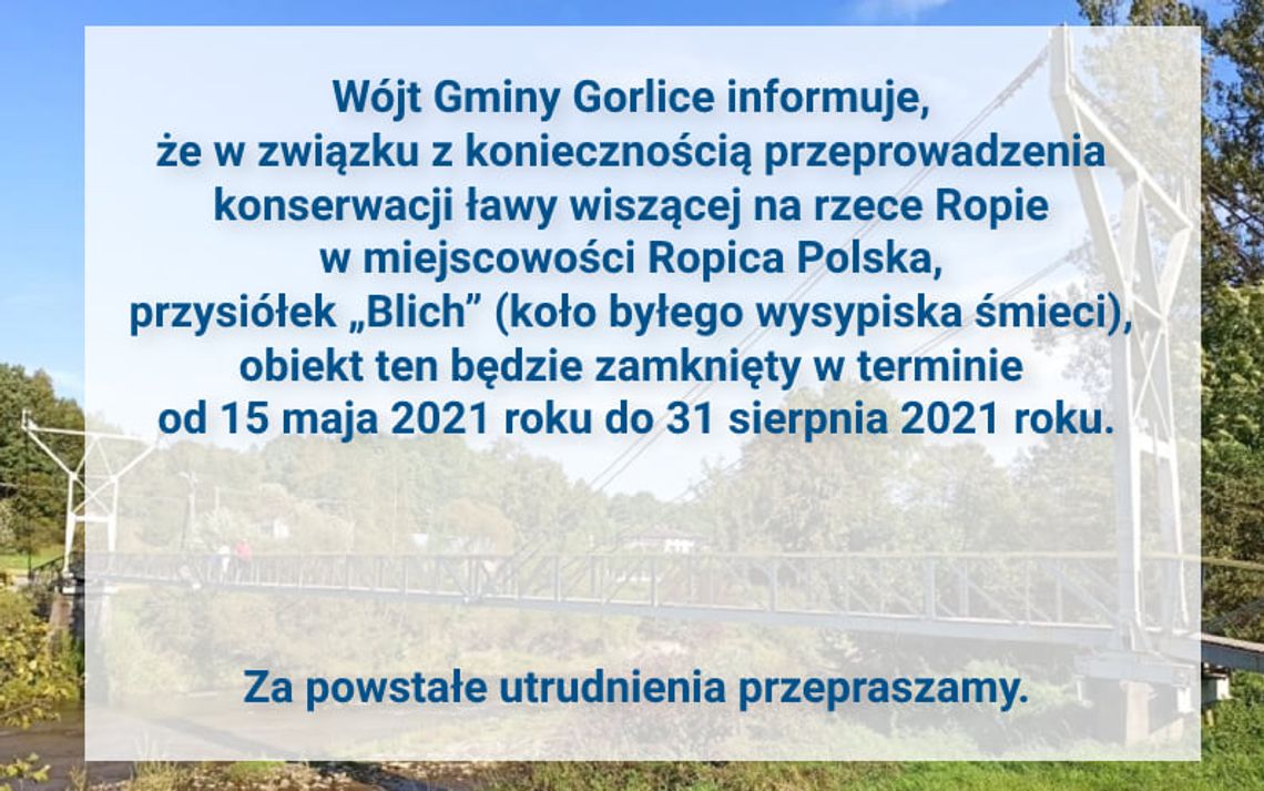 Remont ławy wiszącej na rzece Ropie