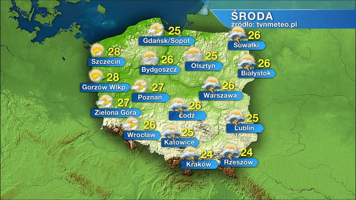 Środa z burzami na wschodzie. Na Pomorzu Zachodnim temperatura sięgnie 28 stopni Środa z burzami na wschodzie. Na Pomorzu Zachodnim temperatura sięgnie 28 stopni