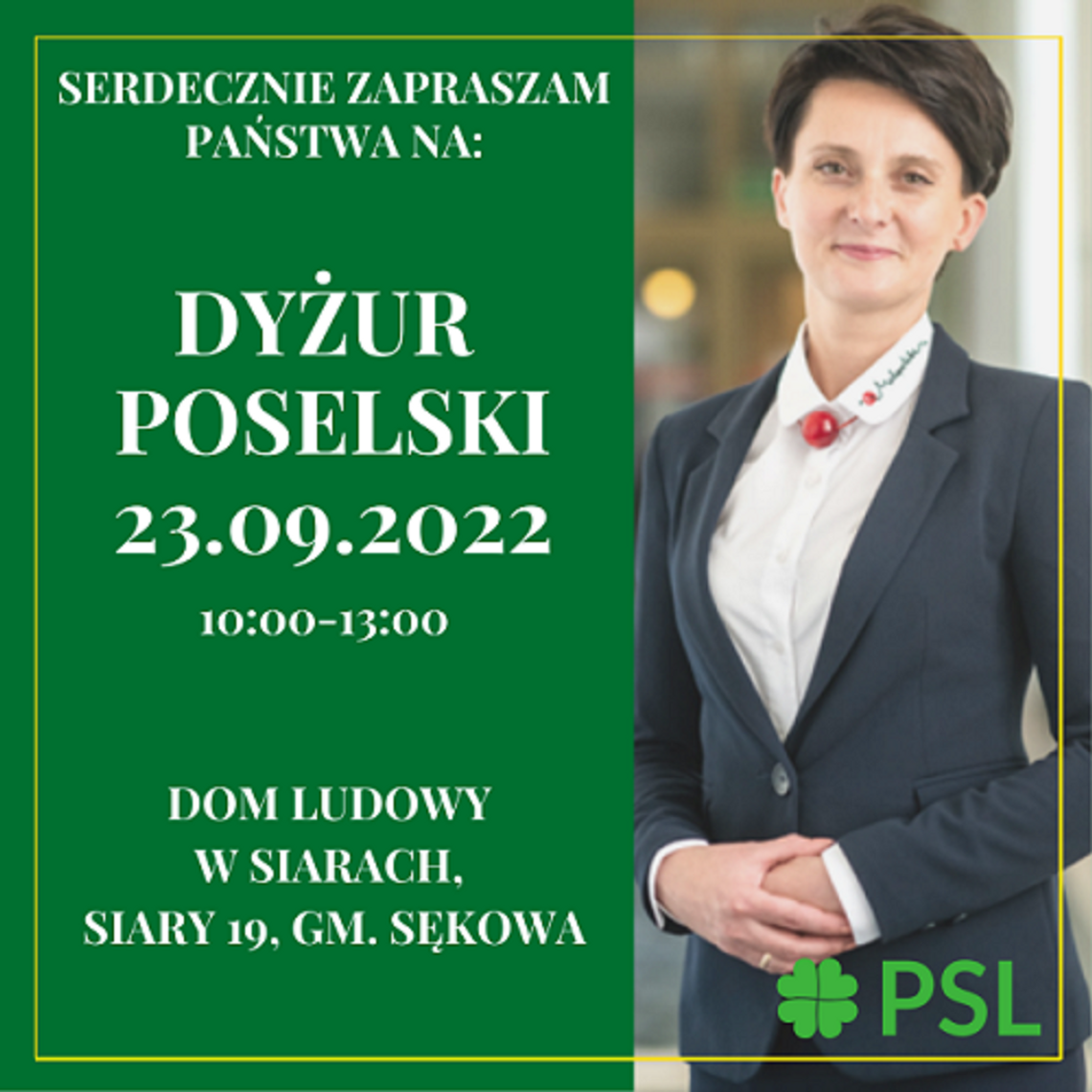 Urszula Nowogórska Poseł na Sejm RP zaprasza na dyżur do Siar